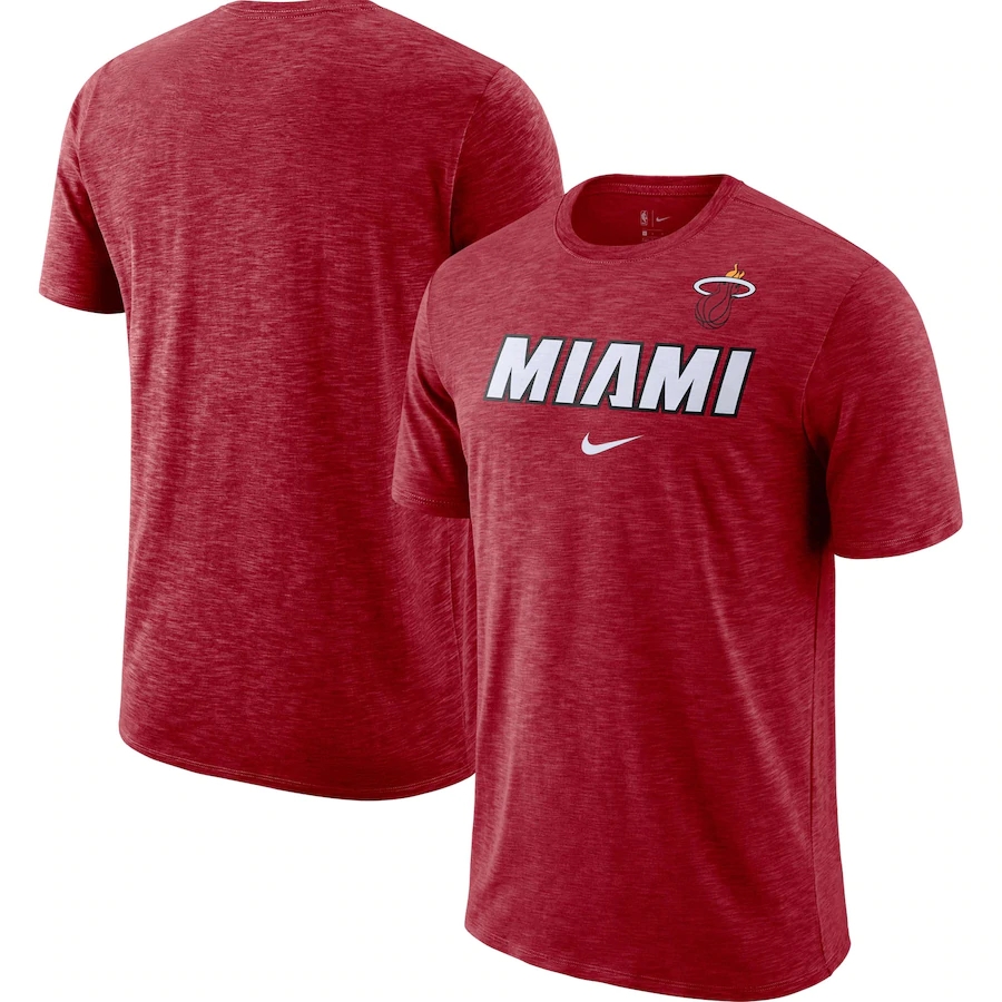 2020 NBA Men Nike Miami Heat Heathered Red Essential Facility Slub Performance TShirt->nba t-shirts->Sports Accessory